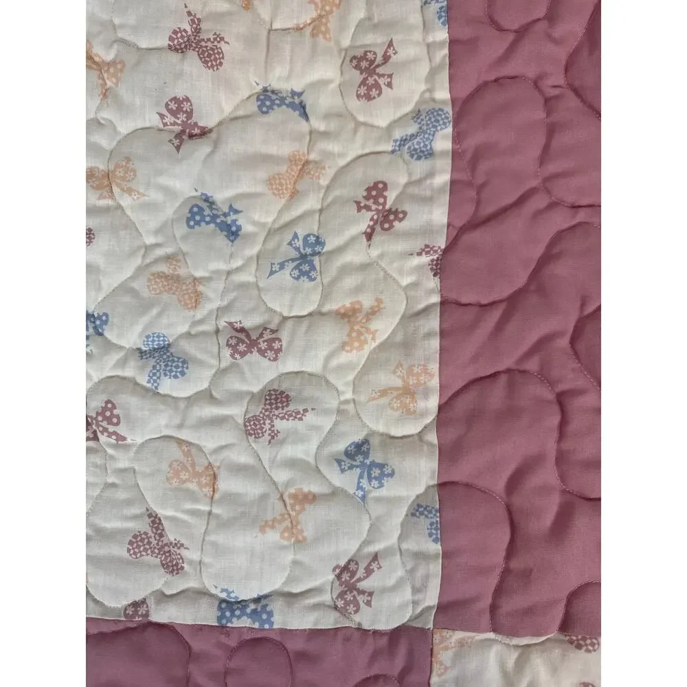 Vintage Baby Girl Bow Quilted Blanket Mauve Pink Cottagecore Coquette Girly